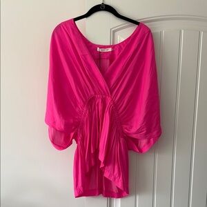 Mustard Seed Pink Flutter Sleeve Ruched Blouse